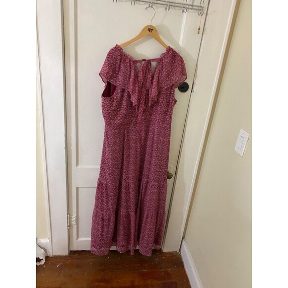 Loft Plus Women's Red Floral Flouce Tie Back Maxi Dress - 22 - Picture 5 of 16